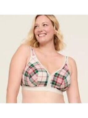 Cacique by Lane Bryant Cotton Blend No Wire Plaid Bra 46DD